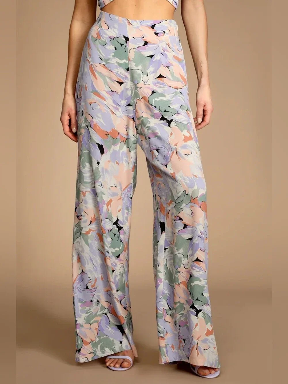 Lulus Palm Beach Babe Lilac Floral Print Wide-Leg Pants HAL3 - Picture 1 of 10